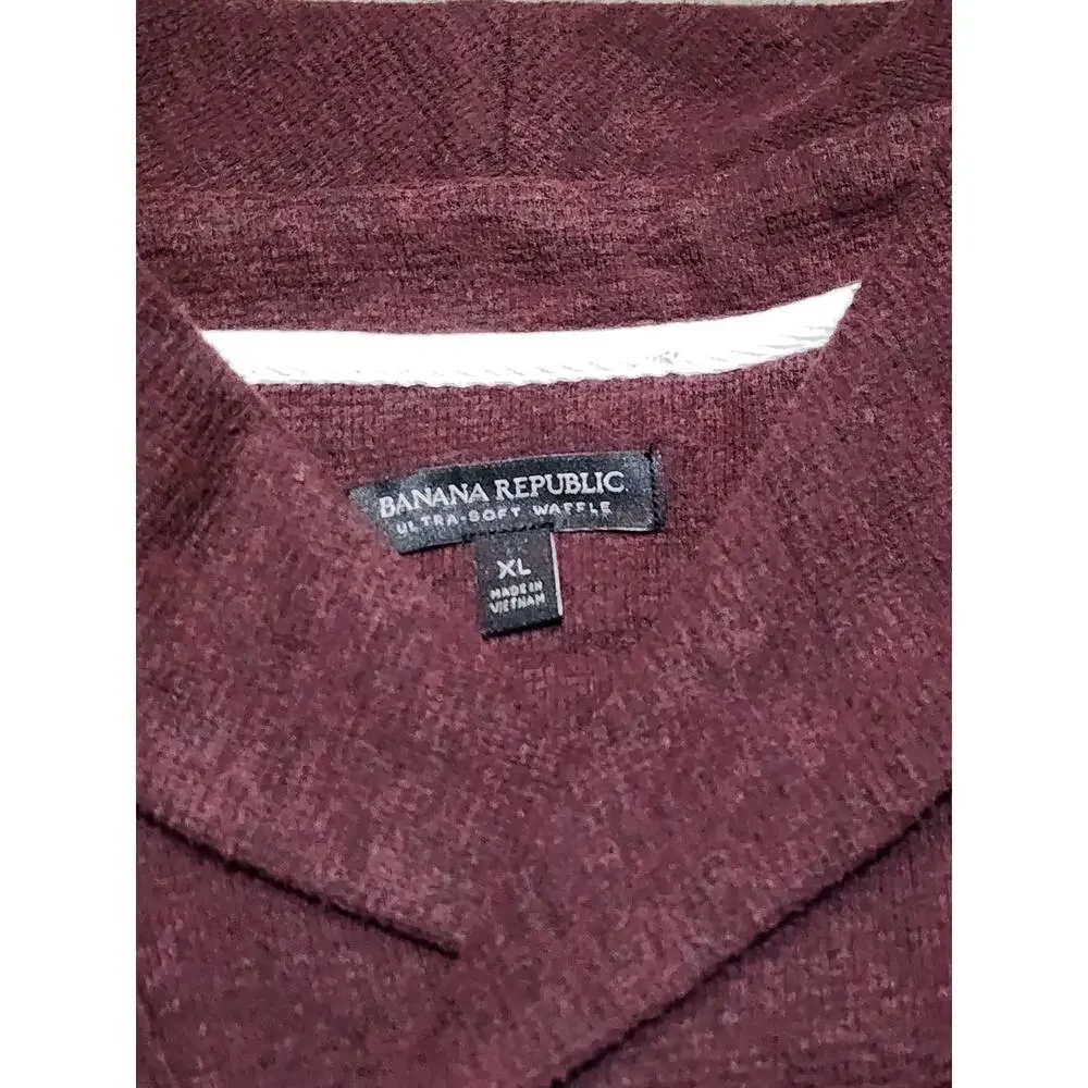 Banana Republic Men's Ultra Soft Waffle Long Sleeve Sweater V Neck Burgundy XL